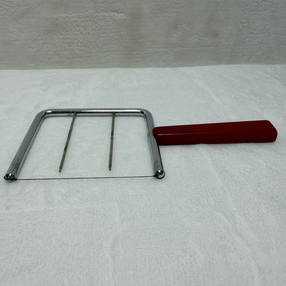VTG MCM Red Bakelite Handle Cheese Slicer Stainless‎ Steel Wire Cutter MCM